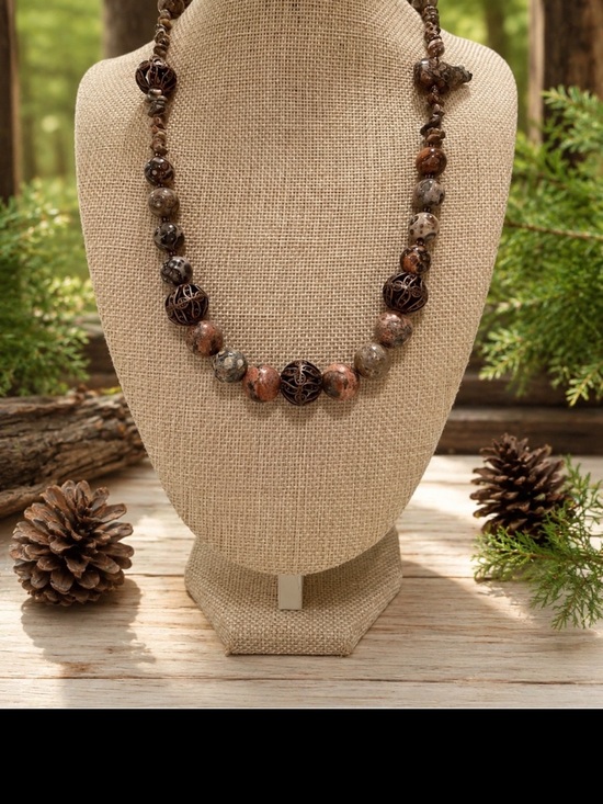 Jewelry - Leopard Skin Jasper Fetish Bear Necklace